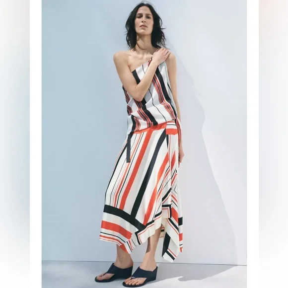 Zara NWT asymmetric striped skirt ZW Collection 2821/038